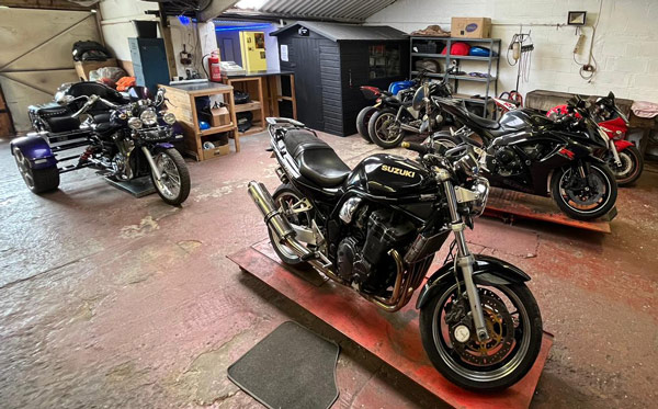 Bikes in Badger Motorcycles workshop